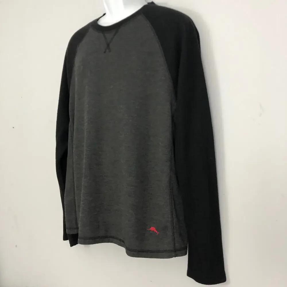 Tommy Bahama Raglan Sweatshirt Mens XL Gray Black Long Sleeve Lounge Casual